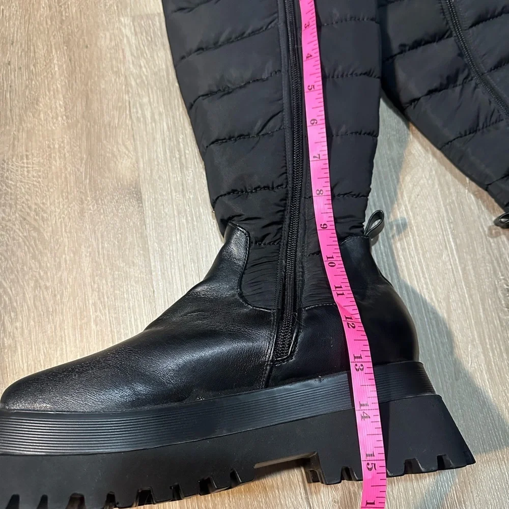 Nasty Gal Black Quilted Knee-High Platform Boots Lug Sole Zip EU 38 US 7-7.5